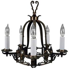 Antique Arts & Crafts Moe Bridges Five-Light Chandelier W/Shield, circa 1920