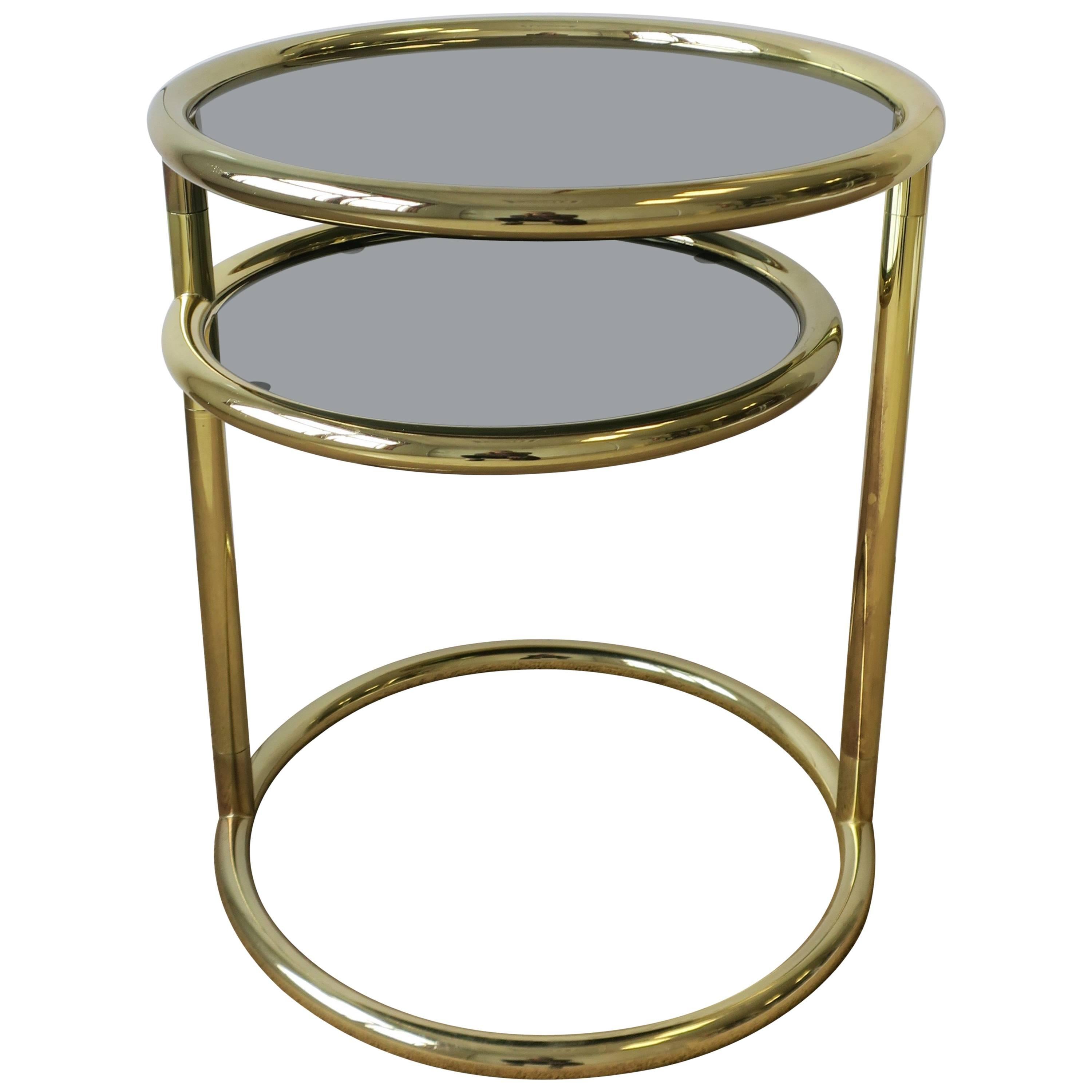 Modern Swivel Round Brass and Glass Side Table After Milo Baughman, ca. 1970s