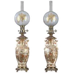 Pair of Satsuma Kerosene Lamps, Meiji Period, '1868-1912'