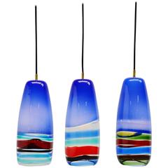 Massimo Vignelli Sigaro Pendant Lamps, Blue Venini, 1954