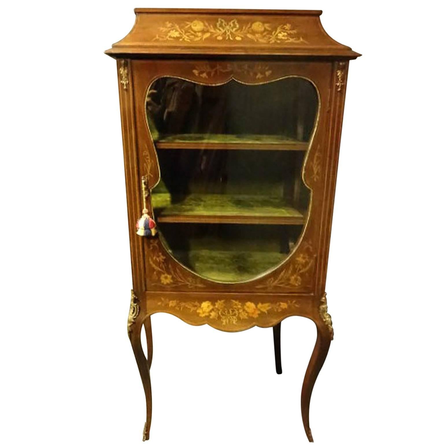 Victorian Marquetry and Mahogany Display Cabinet For Sale