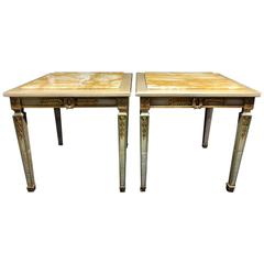 Pair of painted Marble Topped Lamp or End Tables