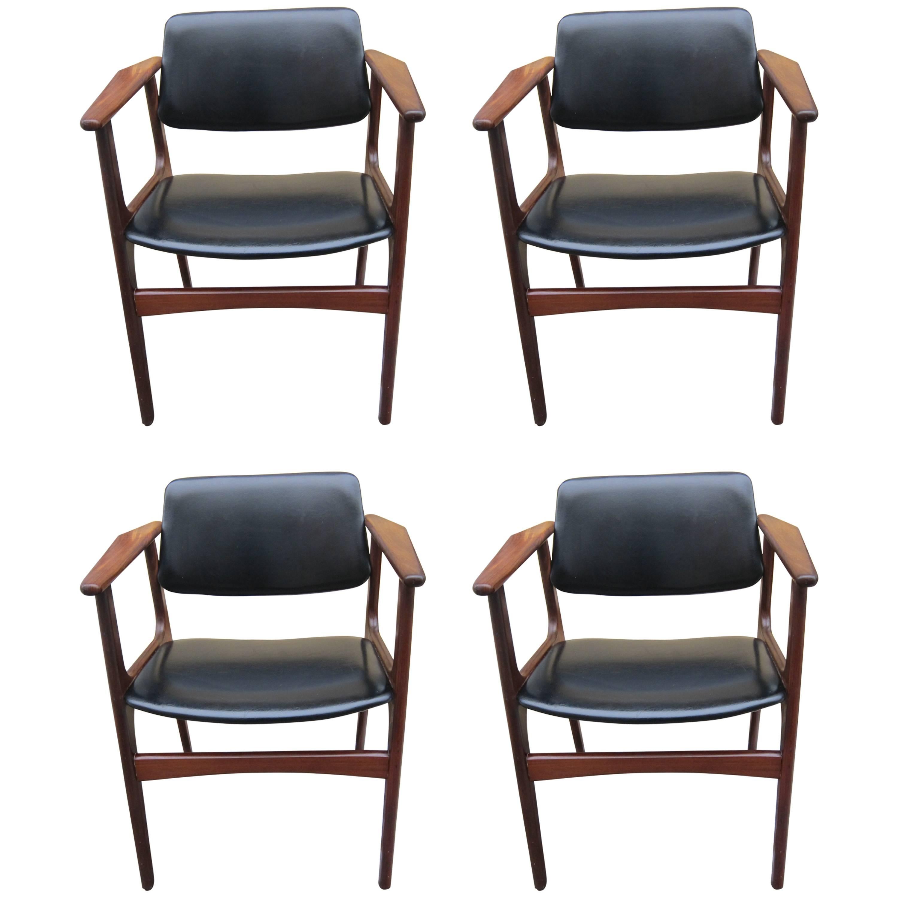 Set of Four Danish Armchairs with Black Imitation Leather For Sale
