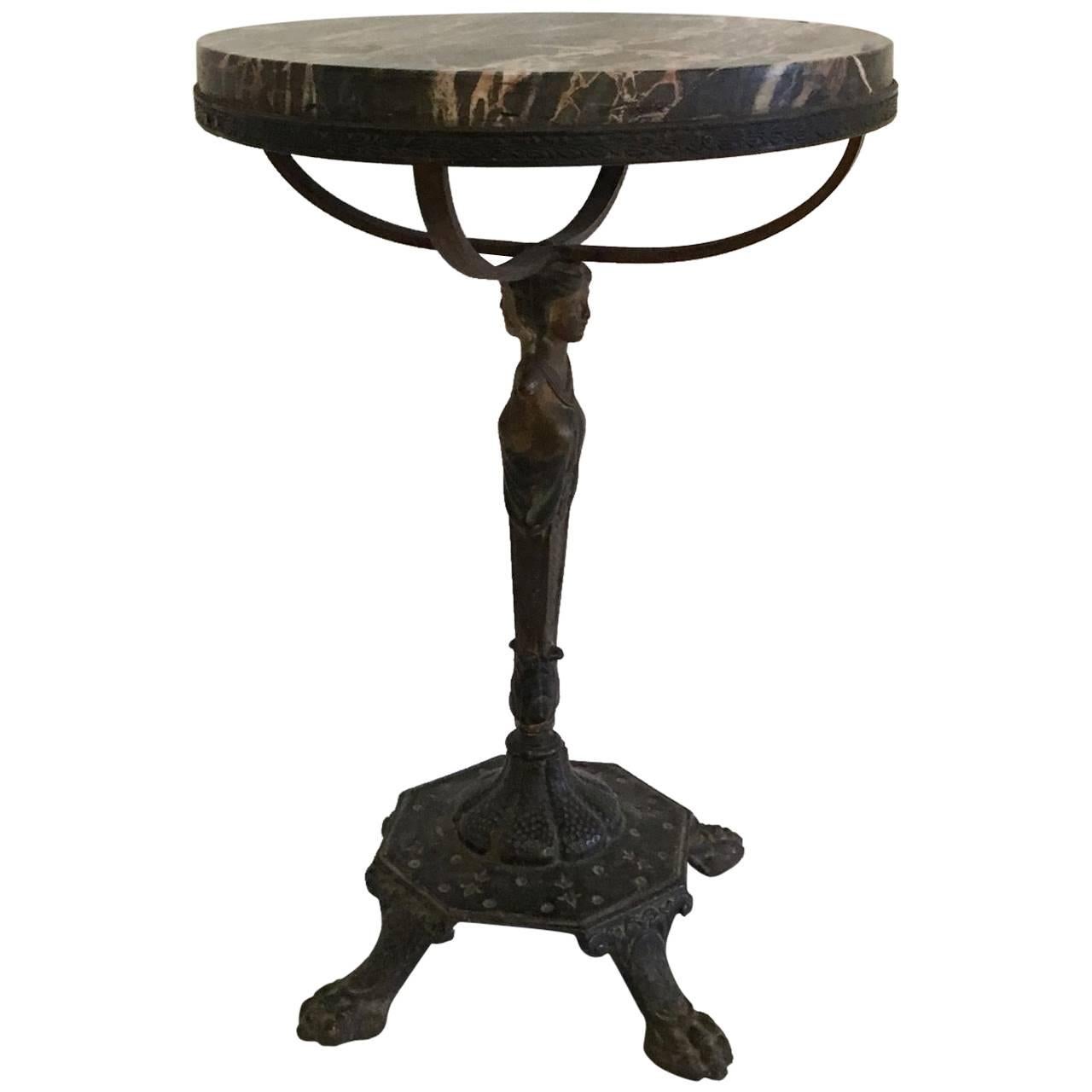 19th Century French Bronze Figural Pedestal Table with Marble Top