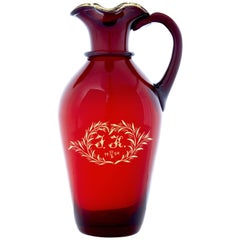 20th Century, 1950s Red Art Glass Jug by Monica Bratt 20th Century, 1950s Red Art Glass Jug by Monica Bratt