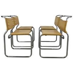 Set of Four Modernist Italian Leather and Chrome Bauhaus Style Sling Chairs 12