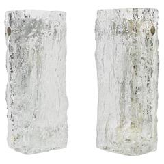 Pair of Murano Ice Glass Vanity Sconces by Kaiser, Germany, 1970s 9