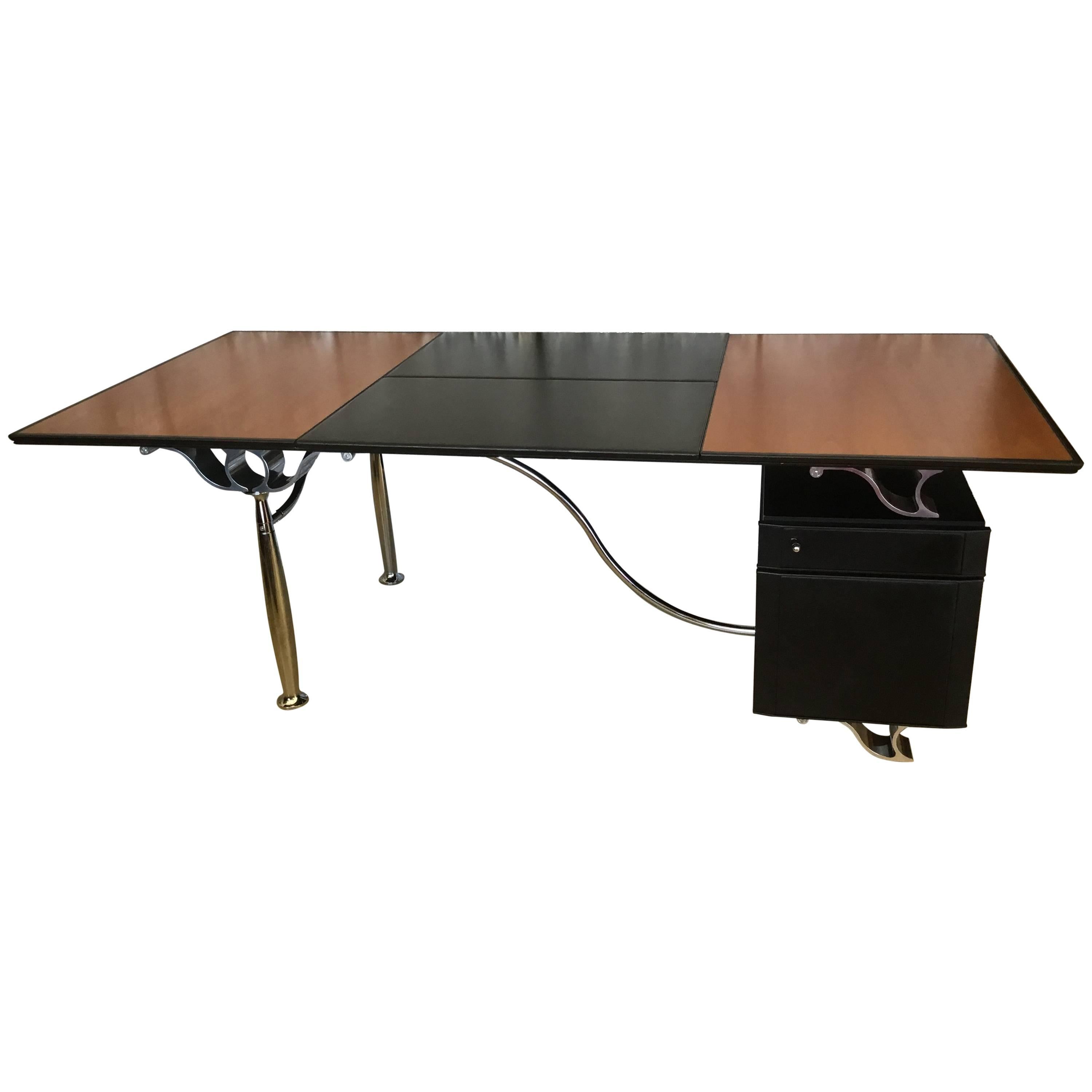 Leather and Walnut Desk by Poltrona Frau For Sale