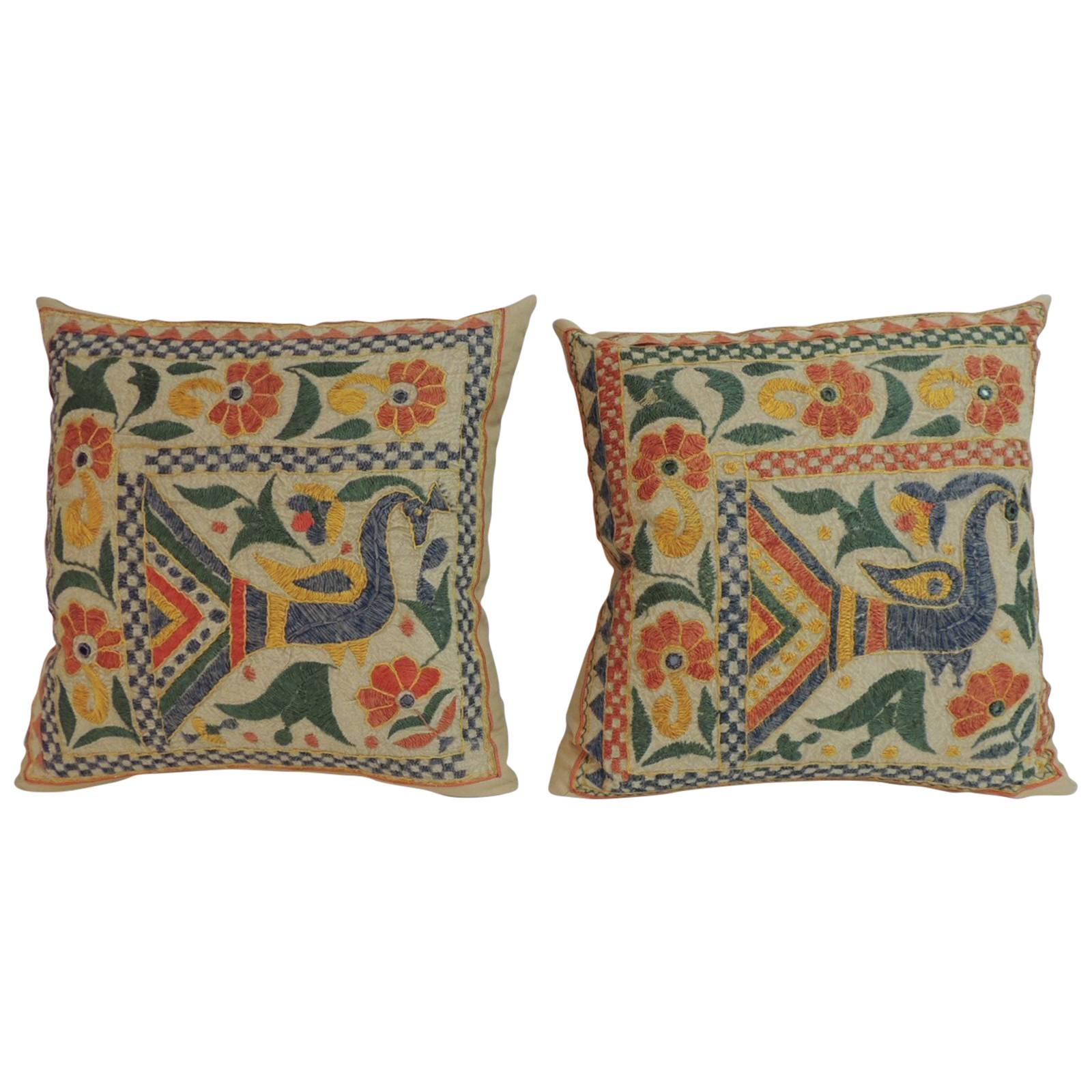 Pair of 19th Century Indian Hand Embroidery Decorative Pillows