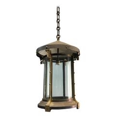 Large Art Nouveau or Jugendstil Brass and Copper Pendant Ceiling Lamp or Lantern 3