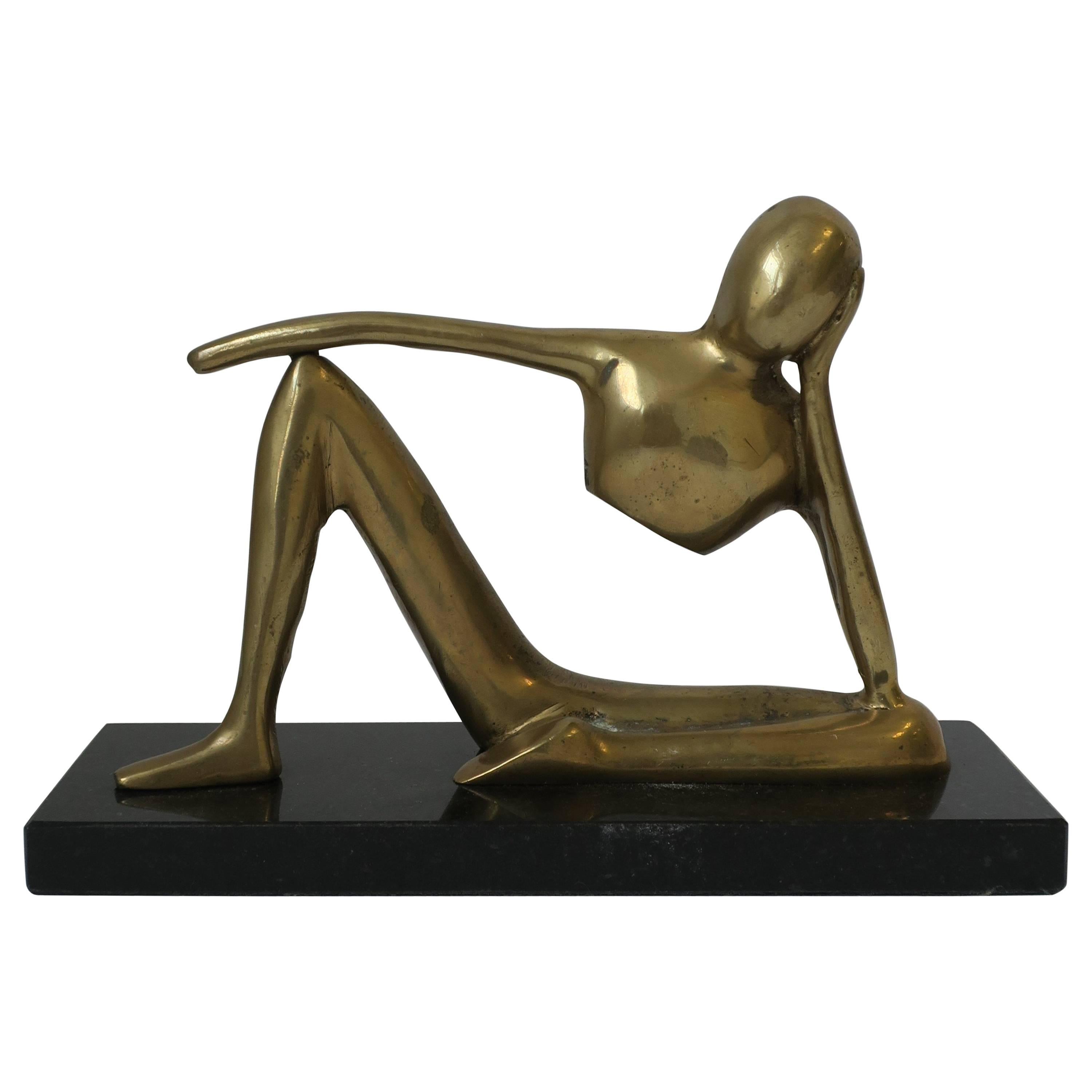 Brass Figural Sculpture on Black Marble Base after Artist Jean Arp