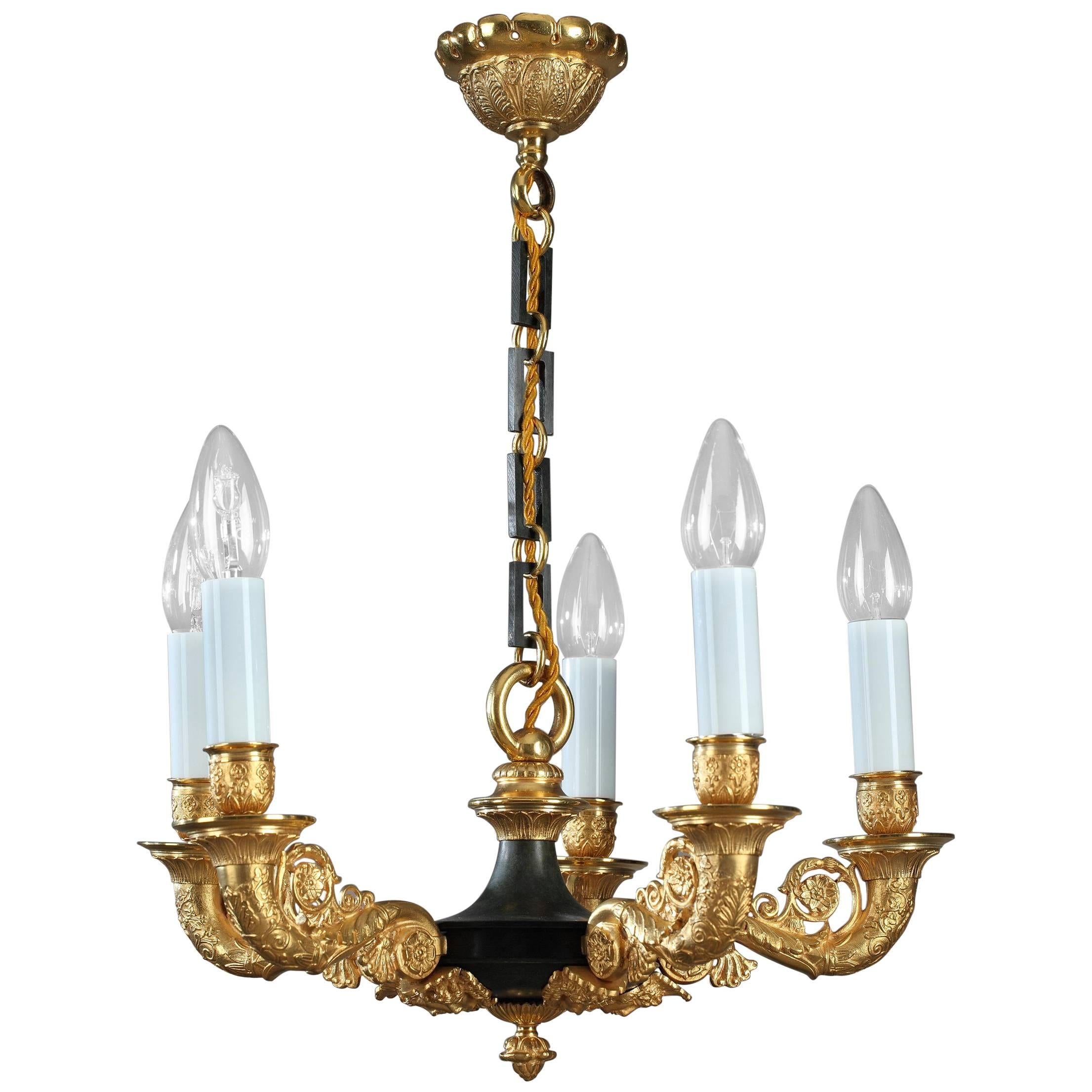 Early 19th Century Restauration Period Gilt and Patinated Bronze Chandelier
