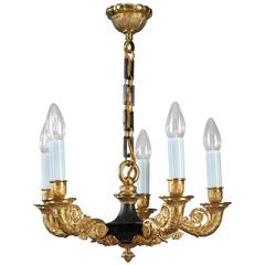 Antique Early 19th Century Restauration Period Gilt and Patinated Bronze Chandelier