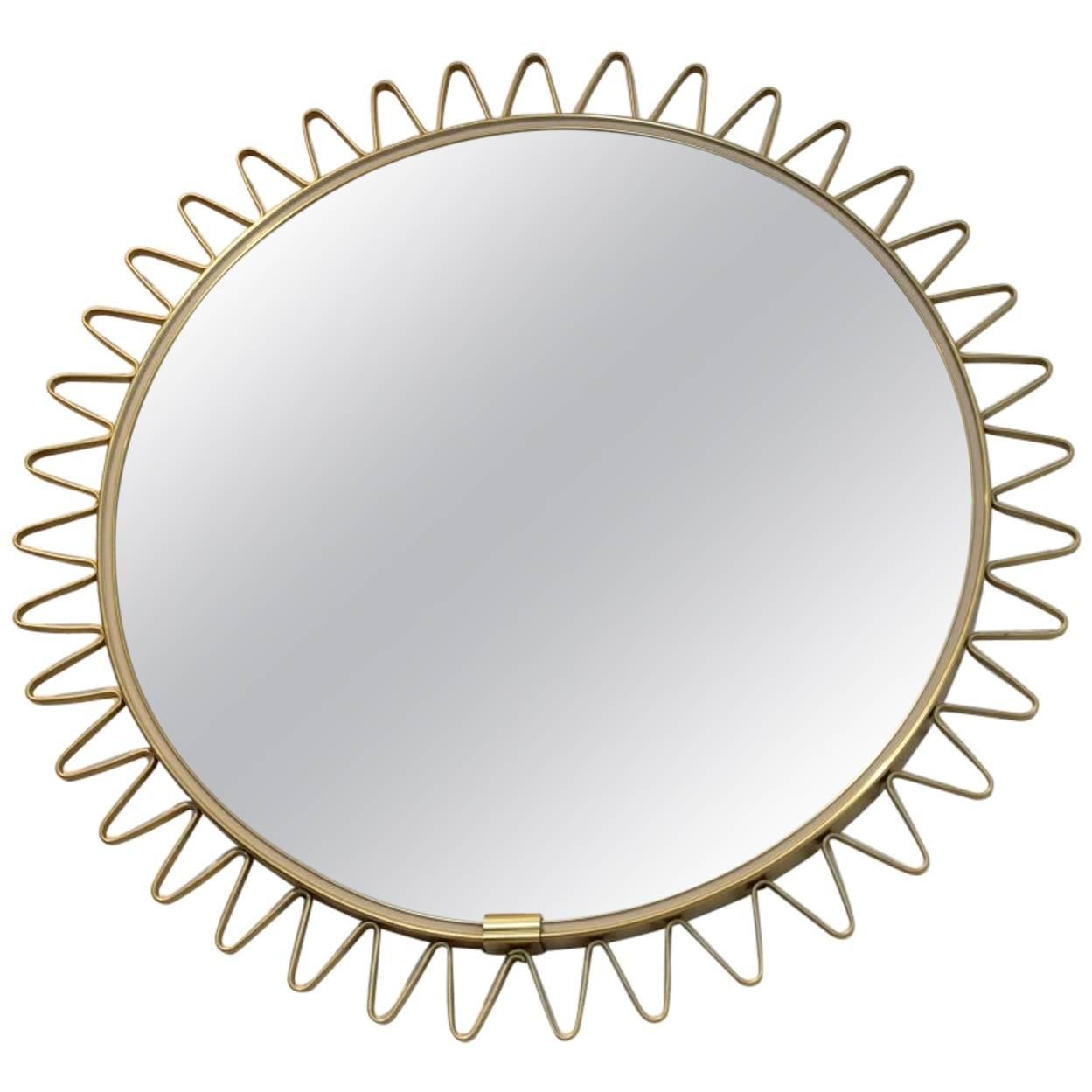 Elegant Mid-Century Brass Framed Sunburst Mirror, France For Sale
