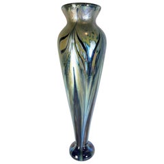 Kent Fiske Iridescent Oil Spot on Water Pulled Feather Vase Signed & Dated 1984