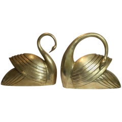 Elegant Pair of Modernist Brass Swan