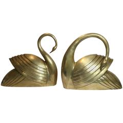 Elegant Pair of Modernist Brass Swan 10