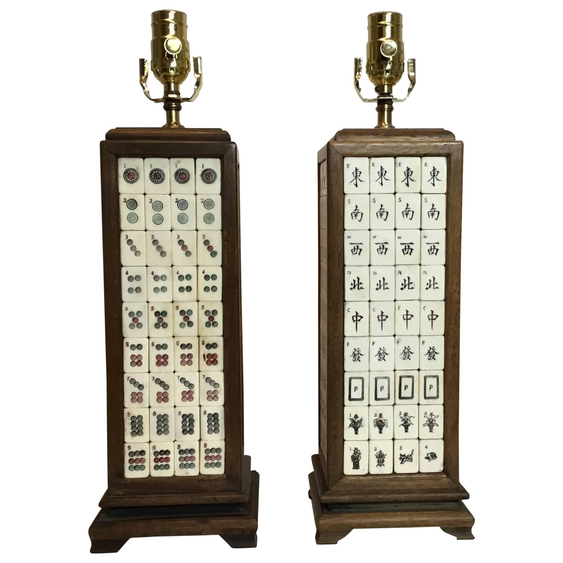 Pair of Vintage Mahjong Table Lamps