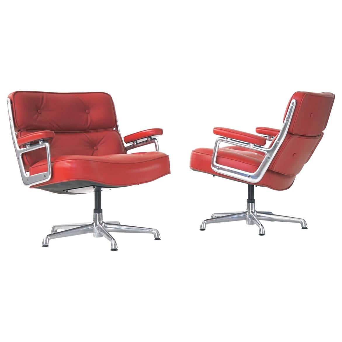 Charles Eames Time Life Leather Lounge Chairs For Sale