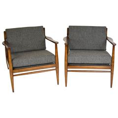 Pair of Danish Modern Walnut Lounge Chairs