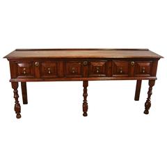 James II Style English Oak Dresser Base with Three Drawers