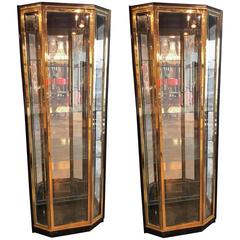 Pair of Mid-Century Brass and Lacquer Display Cabinets by Henredon