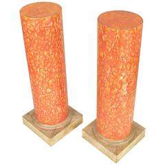 Pair of Italian Wood Painted Faux Marble Columns