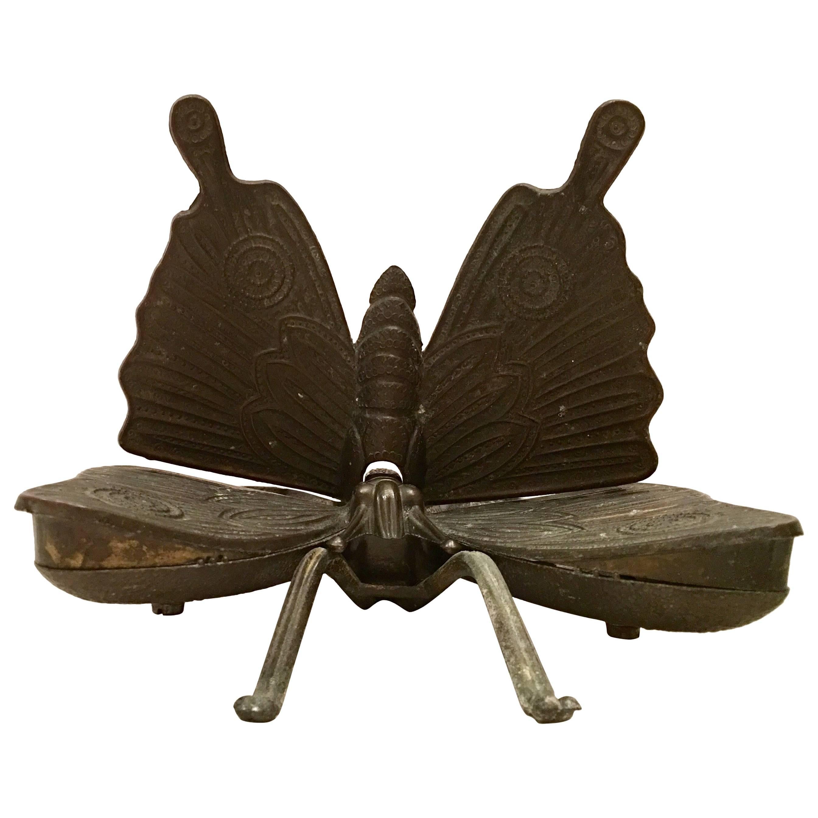 Italian Brass Art Nouveau Figural Butterfly Hinged Box