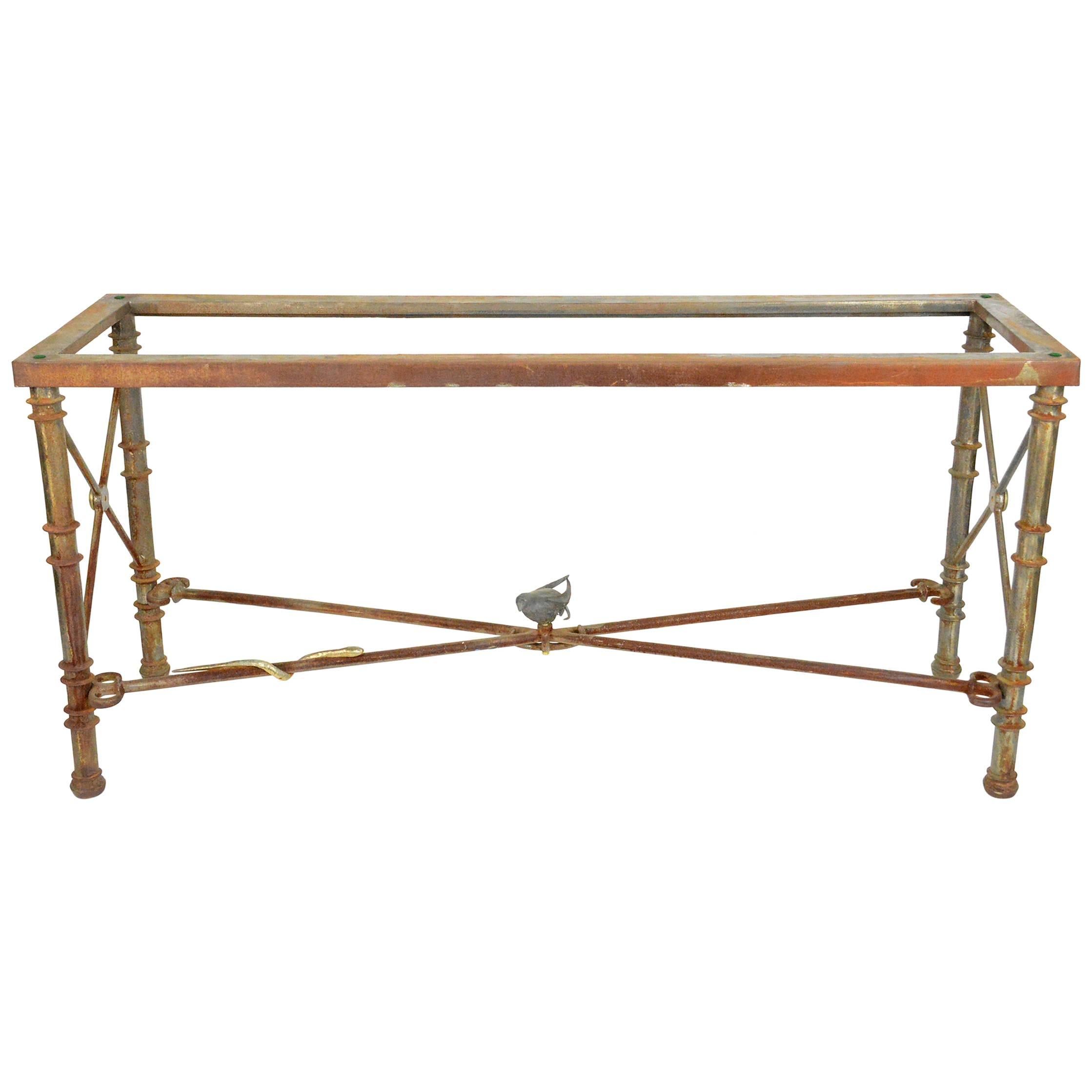 Giacometti Inspired Iron and Brass Console Table For Sale