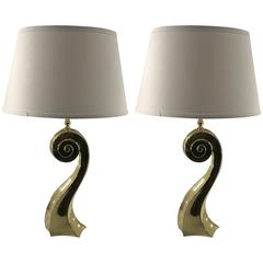 Pair of Mid-Century Modern Brass Scroll Lamps, in the Style of Pierre Cardin 9