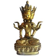 Vintage Large Multi-Armed Brass Tibetan Buddha, Tara