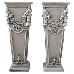 Pair of Painted and Carved Wood Pedestals