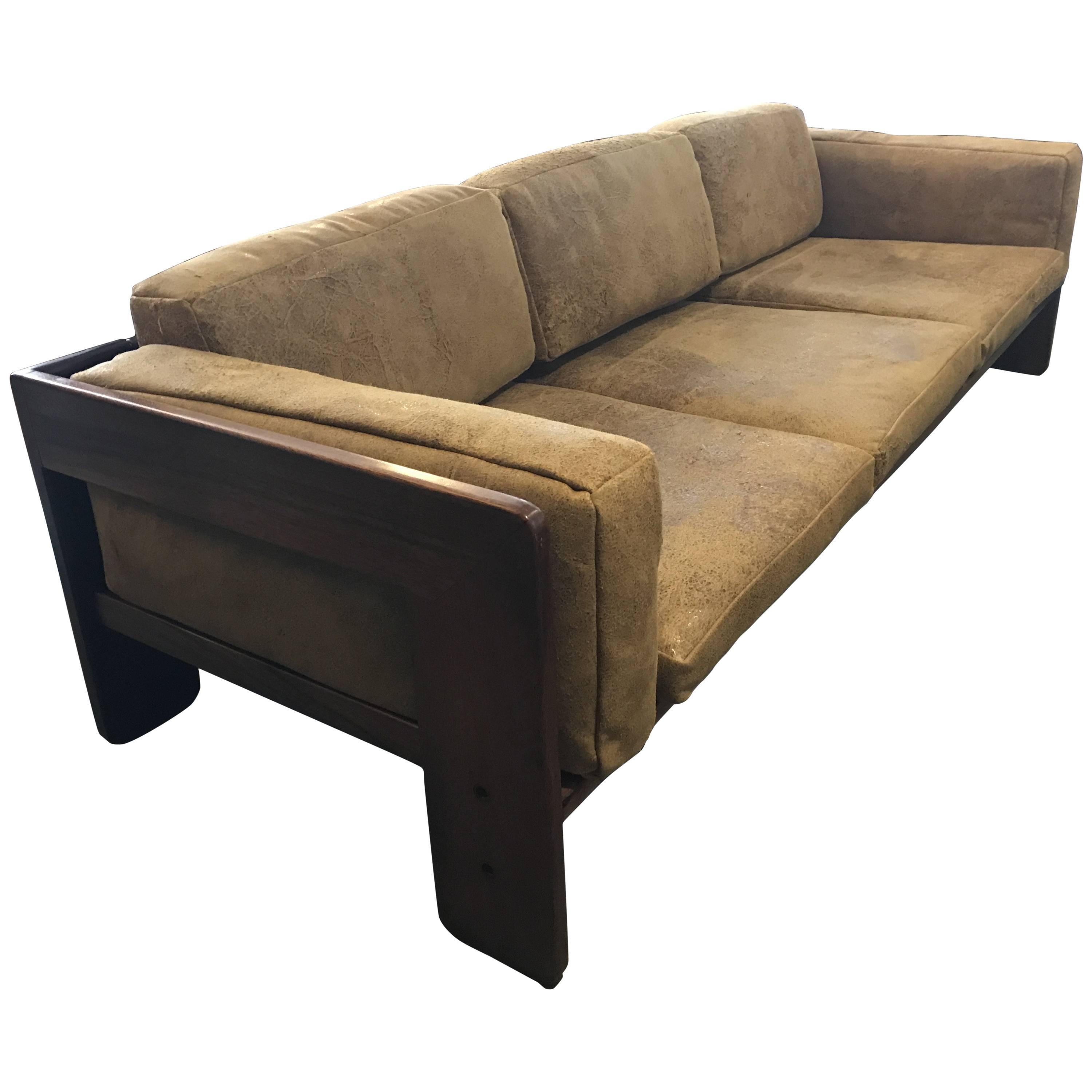 Tobia Scarpa Knoll Bastiano Rosewood Sofa Vintage Leather Cushions