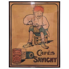 Cafés Savigny Chromolithograph Advertising Poster