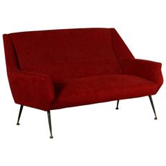 Two Seater Sofa Foam Original Fabric Metal Brass Vintage, Italy, 1950s-1960s