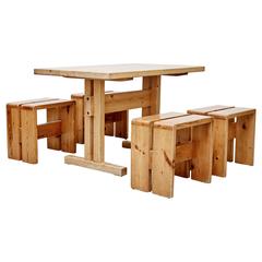 Set of Table and Stools Designed by Charlotte Perriand 10
