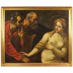 18th Century Italian Painting "Susanna and the Elders" with Golden Frame