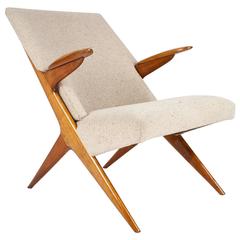1950s Mid-Century Danish Lounge Chair with Beech Frame and Beige Wool 1