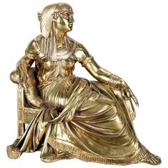 Antique Neoclassical Figural Bronze Sculpture of Seated Queen Cleopatra