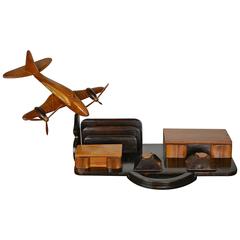 Retro Art Deco Wooden Aeroplane Desk Set