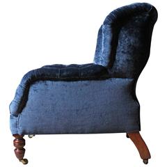 Very Good Walnut and Velvet Upholstered Victorian Wingback Easy Chair
