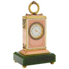 Russian Fabergé Style Nephrite and Enamel Table Clock