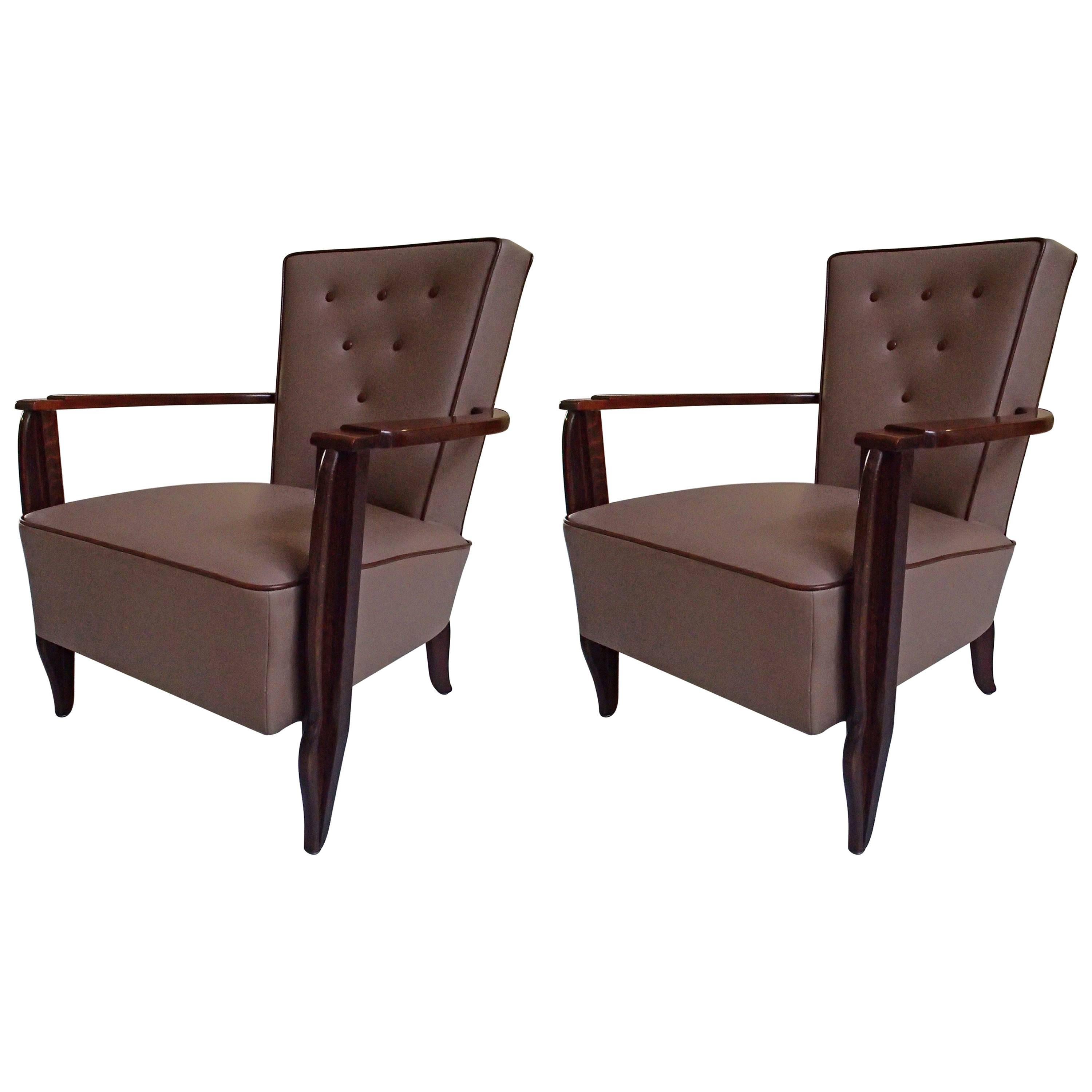 Pair of 1940 Leather Lounge Chairs