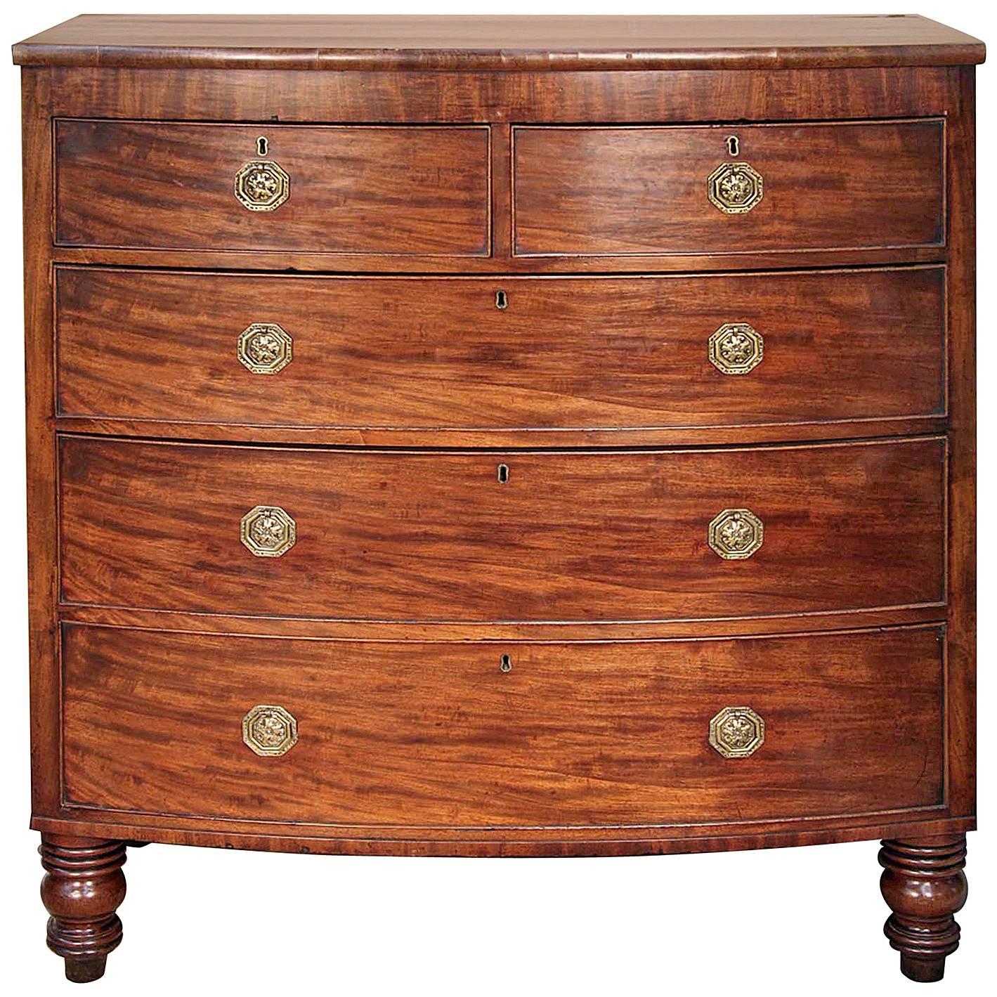 English Mahogany Bow Fronted Chest of Drawers For Sale