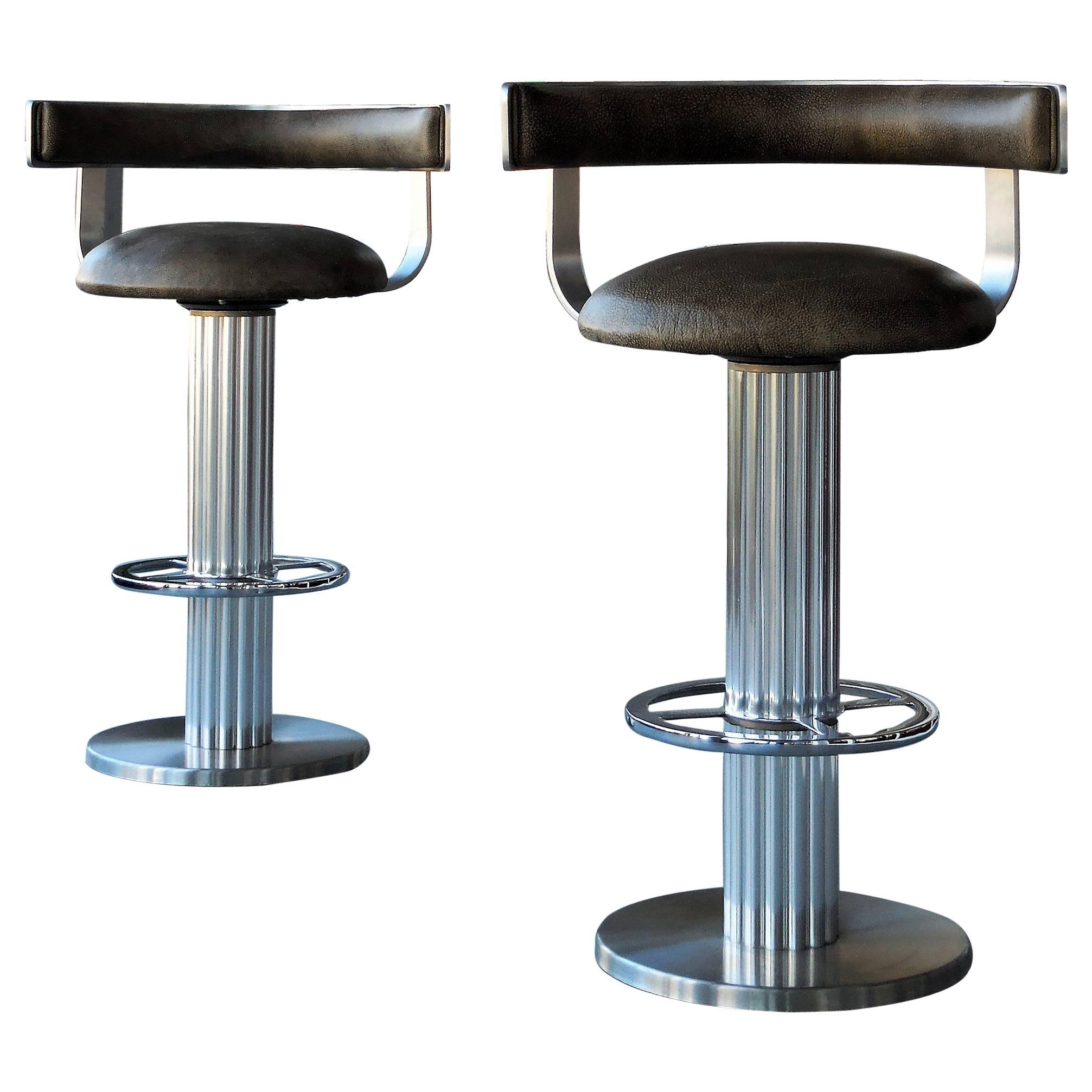 Design For Leisure Swivel Leather Bar Stools, Pair