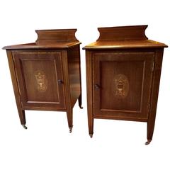 Edwardian Style Pair of Bedside Cabinet Tables Mahogany Cross Banded