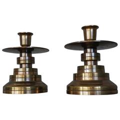 Vintage Solid Brass Art Deco Style Candle Sticks Candle Holders