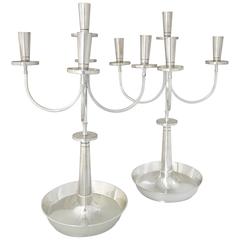 Vintage Rare 5 LIGHT Tommi Parzinger 1955 Modernist Silver Pair of Candelabra MODERNE 