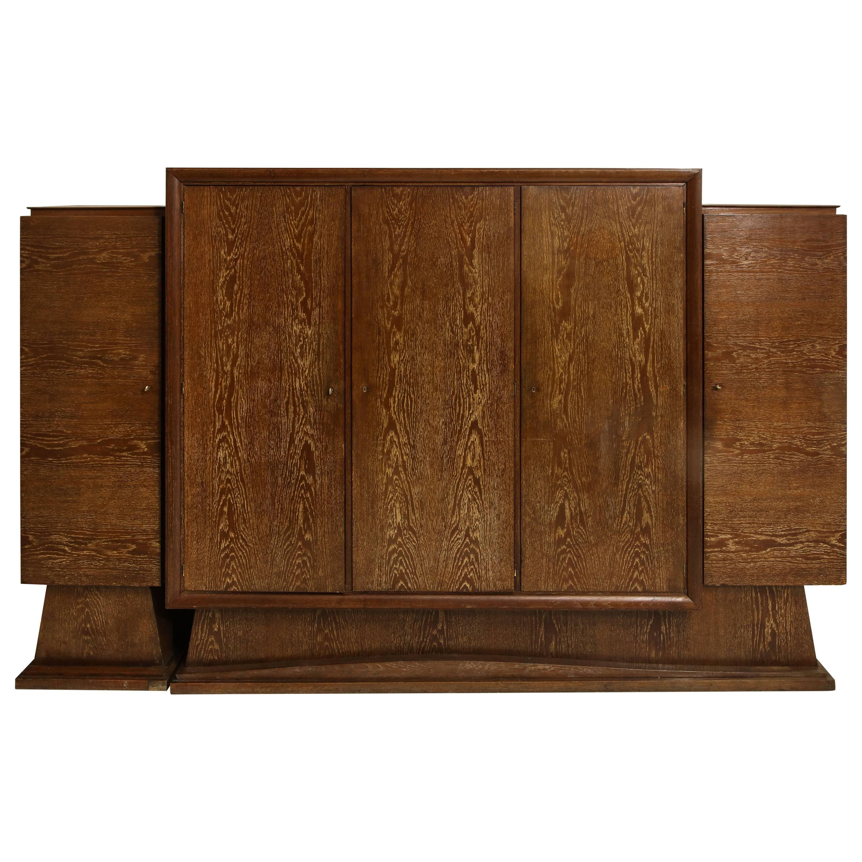 Cerused Oak Sideboard Library Bookshelf Deco France, 1940, 1930 Mid-Century