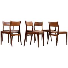 Set of Six Johannes Andersen Rosewood Dining Chairs Cognac Leather Uldum DK